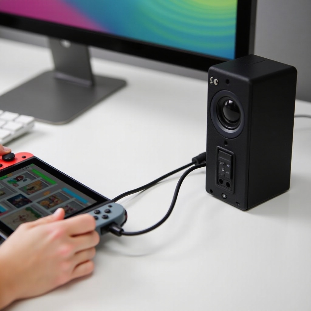 conectați comutatorul la difuzoarele computerului cu USB-C
