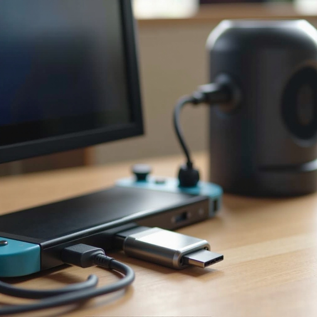 подключите переключатель к компьютерным динамикам через USB-C