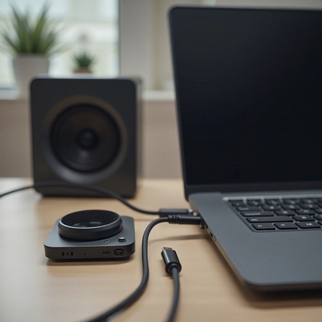 подключите переключатель к компьютерным динамикам через USB-C
