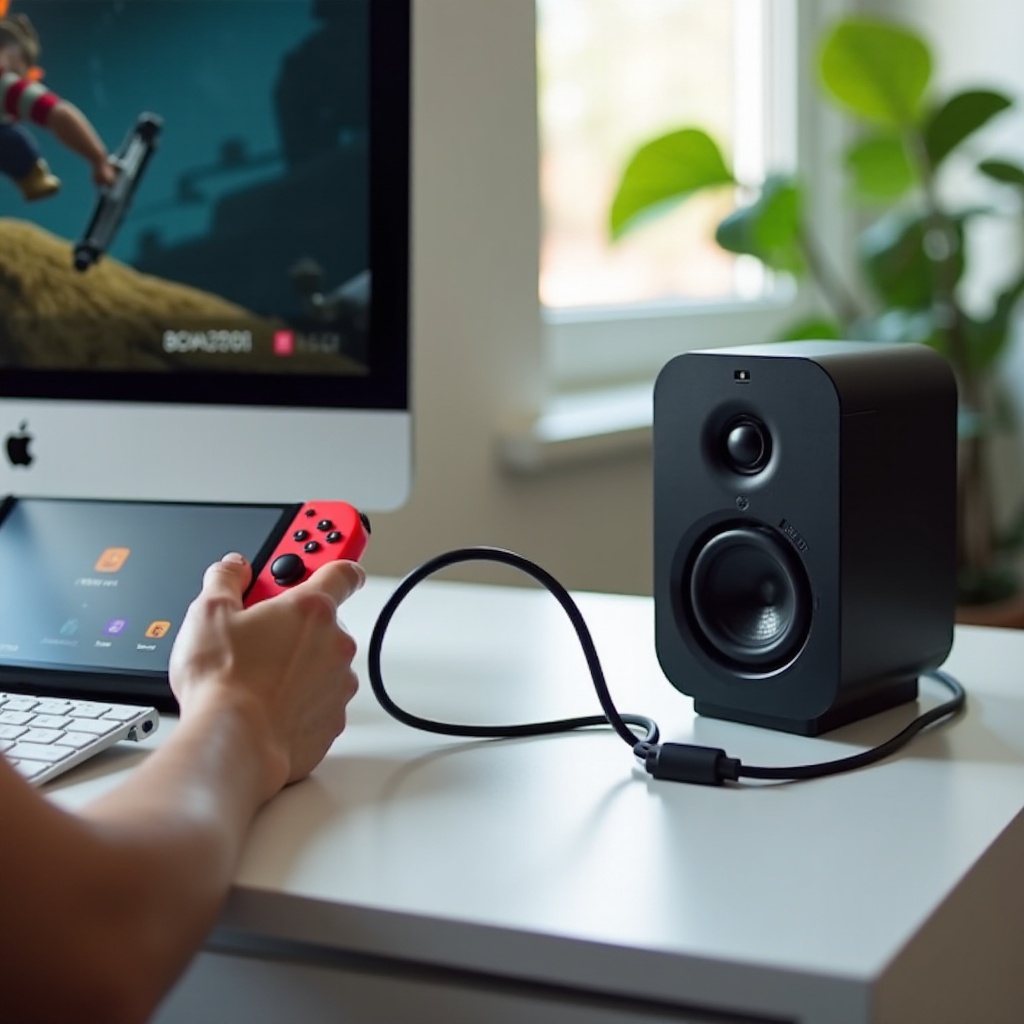 conectați comutatorul la difuzoarele computerului cu USB-C